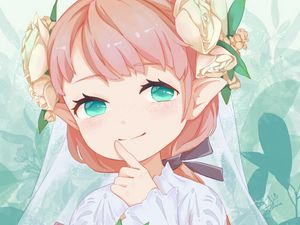 Preview wallpaper girl, smile, bride, flowers, anime