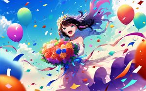 Preview wallpaper girl, smile, bride, bouquet, anime