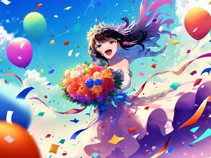 Preview wallpaper girl, smile, bride, bouquet, anime