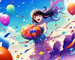 Preview wallpaper girl, smile, bride, bouquet, anime