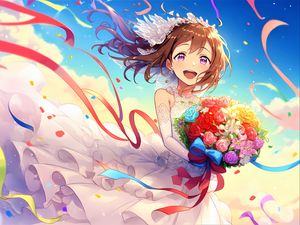 Preview wallpaper girl, smile, bride, anime, flowers