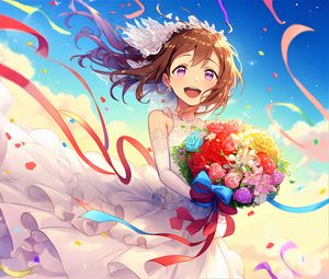 Preview wallpaper girl, smile, bride, anime, flowers
