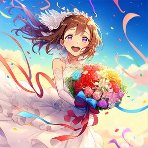 Preview wallpaper girl, smile, bride, anime, flowers