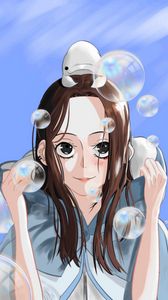 Preview wallpaper girl, smile, bubbles, anime, art