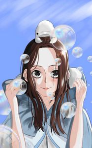 Preview wallpaper girl, smile, bubbles, anime, art