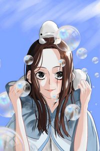 Preview wallpaper girl, smile, bubbles, anime, art
