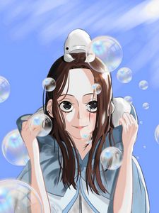 Preview wallpaper girl, smile, bubbles, anime, art