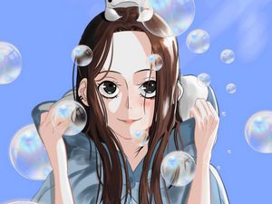 Preview wallpaper girl, smile, bubbles, anime, art