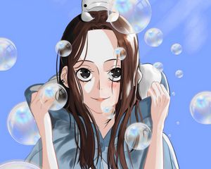 Preview wallpaper girl, smile, bubbles, anime, art