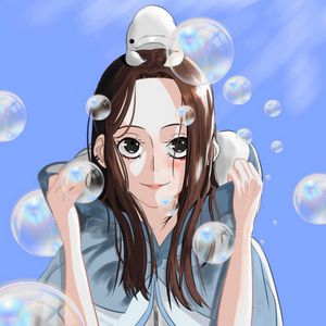 Preview wallpaper girl, smile, bubbles, anime, art
