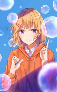 Preview wallpaper girl, smile, bubbles, anime