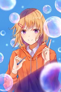 Preview wallpaper girl, smile, bubbles, anime