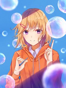 Preview wallpaper girl, smile, bubbles, anime