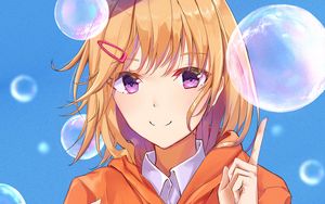 Preview wallpaper girl, smile, bubbles, anime