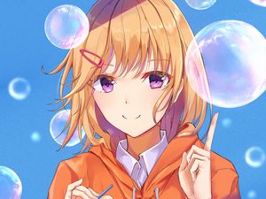 Preview wallpaper girl, smile, bubbles, anime