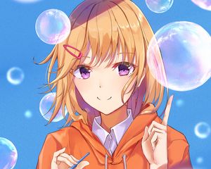 Preview wallpaper girl, smile, bubbles, anime