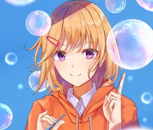 Preview wallpaper girl, smile, bubbles, anime