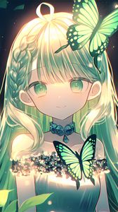 Preview wallpaper girl, smile, butterflies, anime