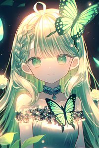 Preview wallpaper girl, smile, butterflies, anime