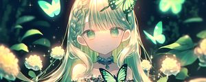 Preview wallpaper girl, smile, butterflies, anime