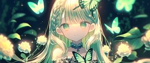 Preview wallpaper girl, smile, butterflies, anime