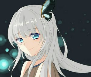 Preview wallpaper girl, smile, butterfly, anime