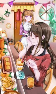 Preview wallpaper girl, smile, cafe, fruit, anime