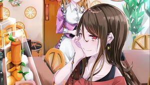 Preview wallpaper girl, smile, cafe, fruit, anime