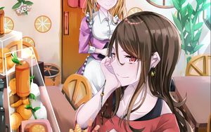 Preview wallpaper girl, smile, cafe, fruit, anime