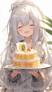 Preview wallpaper girl, smile, cake, anime