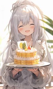 Preview wallpaper girl, smile, cake, anime