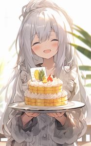 Preview wallpaper girl, smile, cake, anime