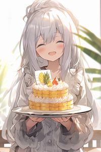 Preview wallpaper girl, smile, cake, anime