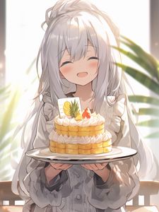 Preview wallpaper girl, smile, cake, anime