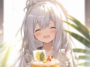 Preview wallpaper girl, smile, cake, anime