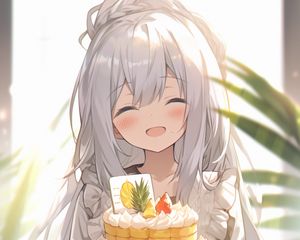 Preview wallpaper girl, smile, cake, anime