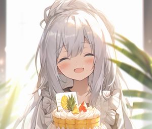 Preview wallpaper girl, smile, cake, anime