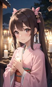 Preview wallpaper girl, smile, candle, kimono, anime
