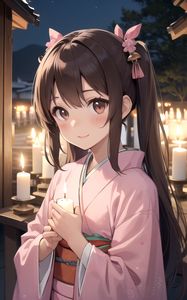 Preview wallpaper girl, smile, candle, kimono, anime