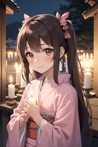 Preview wallpaper girl, smile, candle, kimono, anime