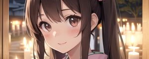 Preview wallpaper girl, smile, candle, kimono, anime