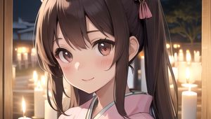 Preview wallpaper girl, smile, candle, kimono, anime