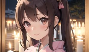 Preview wallpaper girl, smile, candle, kimono, anime