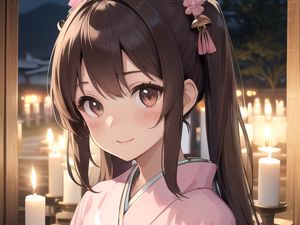 Preview wallpaper girl, smile, candle, kimono, anime