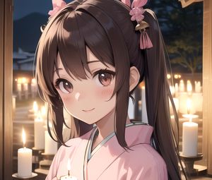 Preview wallpaper girl, smile, candle, kimono, anime