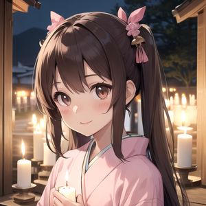 Preview wallpaper girl, smile, candle, kimono, anime