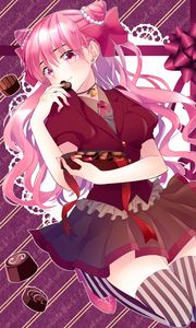 Preview wallpaper girl, smile, candy, chocolate, anime, pink