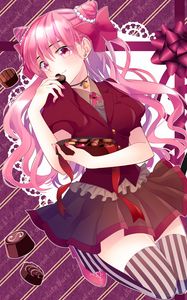 Preview wallpaper girl, smile, candy, chocolate, anime, pink