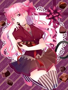 Preview wallpaper girl, smile, candy, chocolate, anime, pink