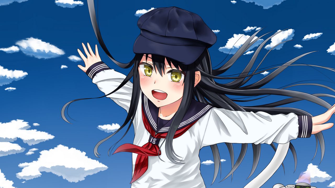 Wallpaper girl, smile, cap, sailor suit, anime